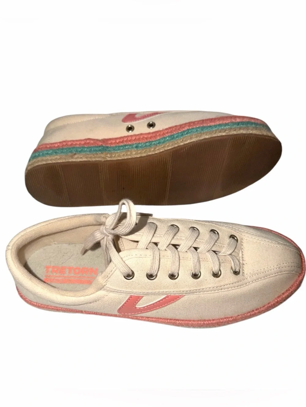 Tretorn Nylite Plus Espadrille Sneakers in Cream with Pink & Blue Accents